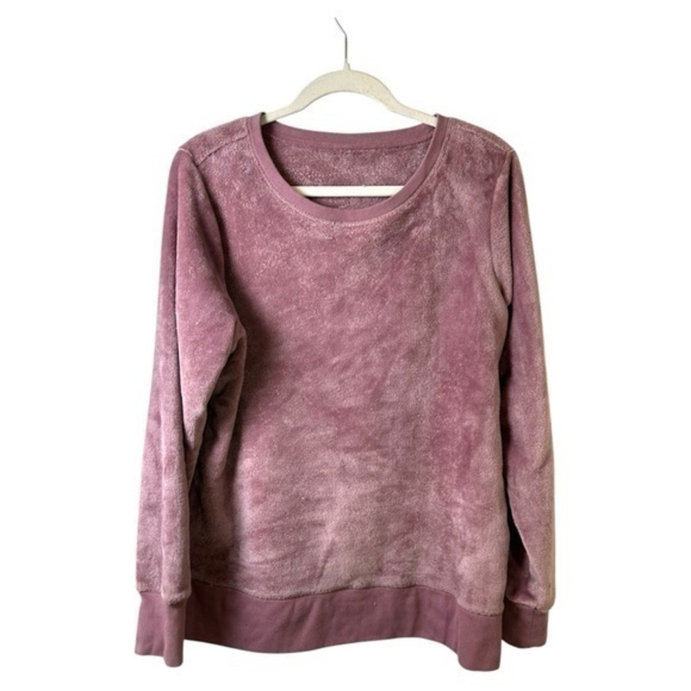 Gaiam Sweater Womens 1X Fuzzy Dusty Rose Yoga Sweatshirt Crewneck Warm Soft